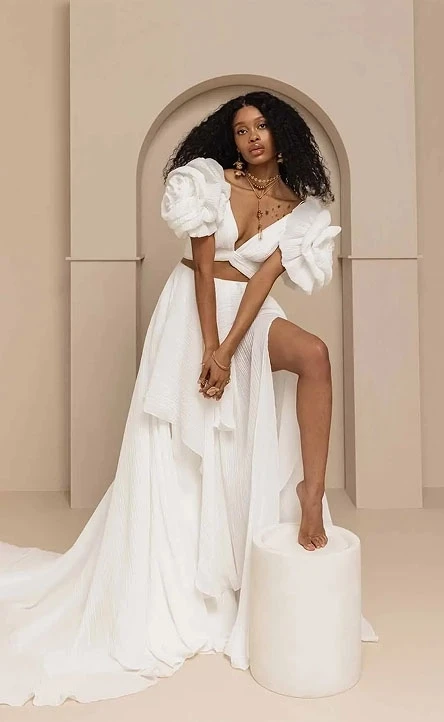 Model wearing an a-line dress