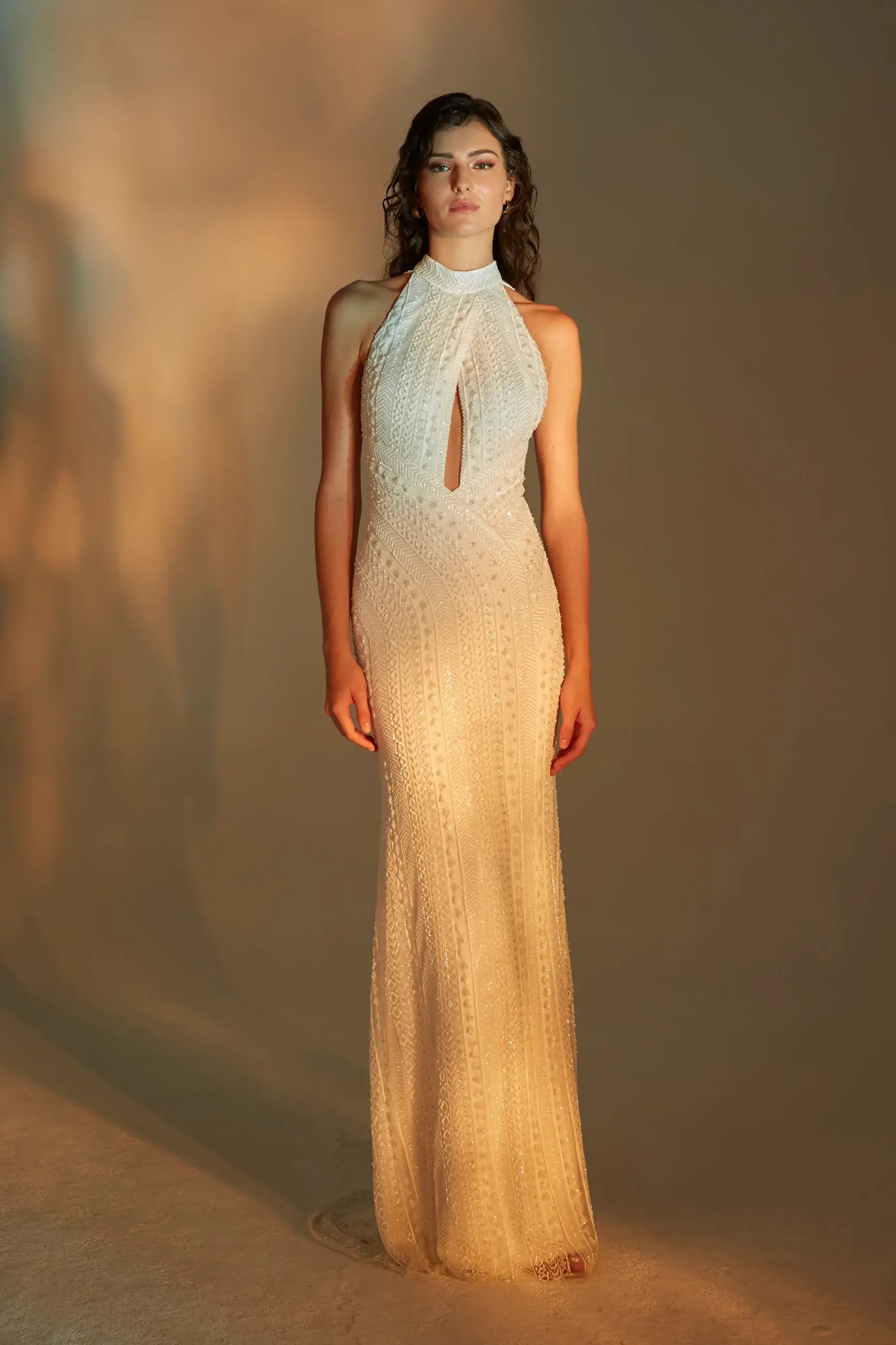 Model wearing a Theia gown